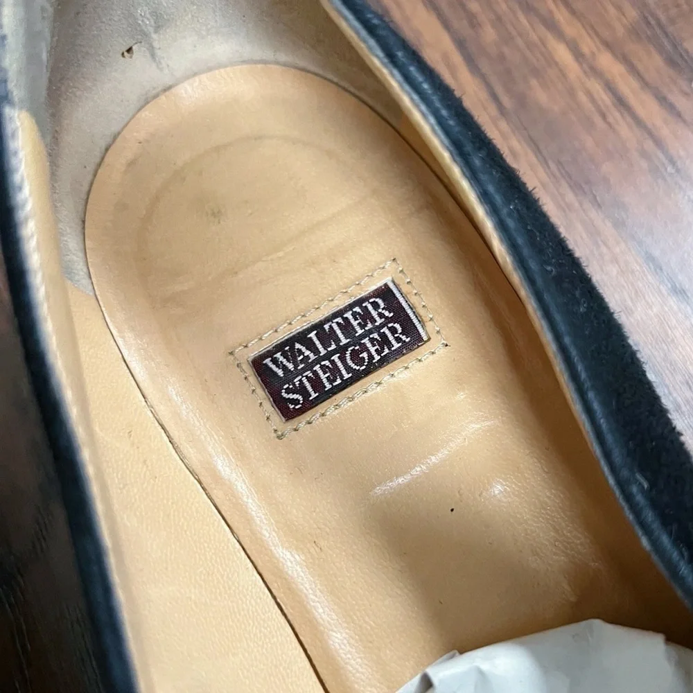 Walter Steiger • vintage Y2K chunky loafer platform slip on black suede lug sole